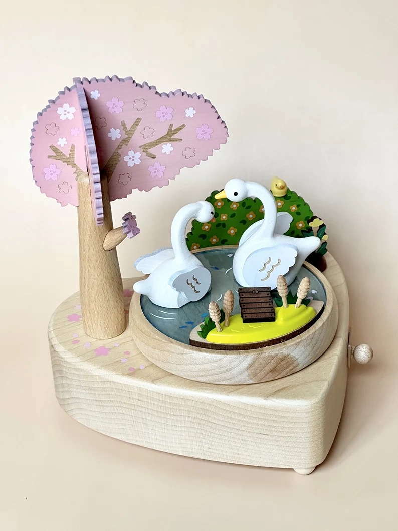 Cherry Blossom Swans Music Box