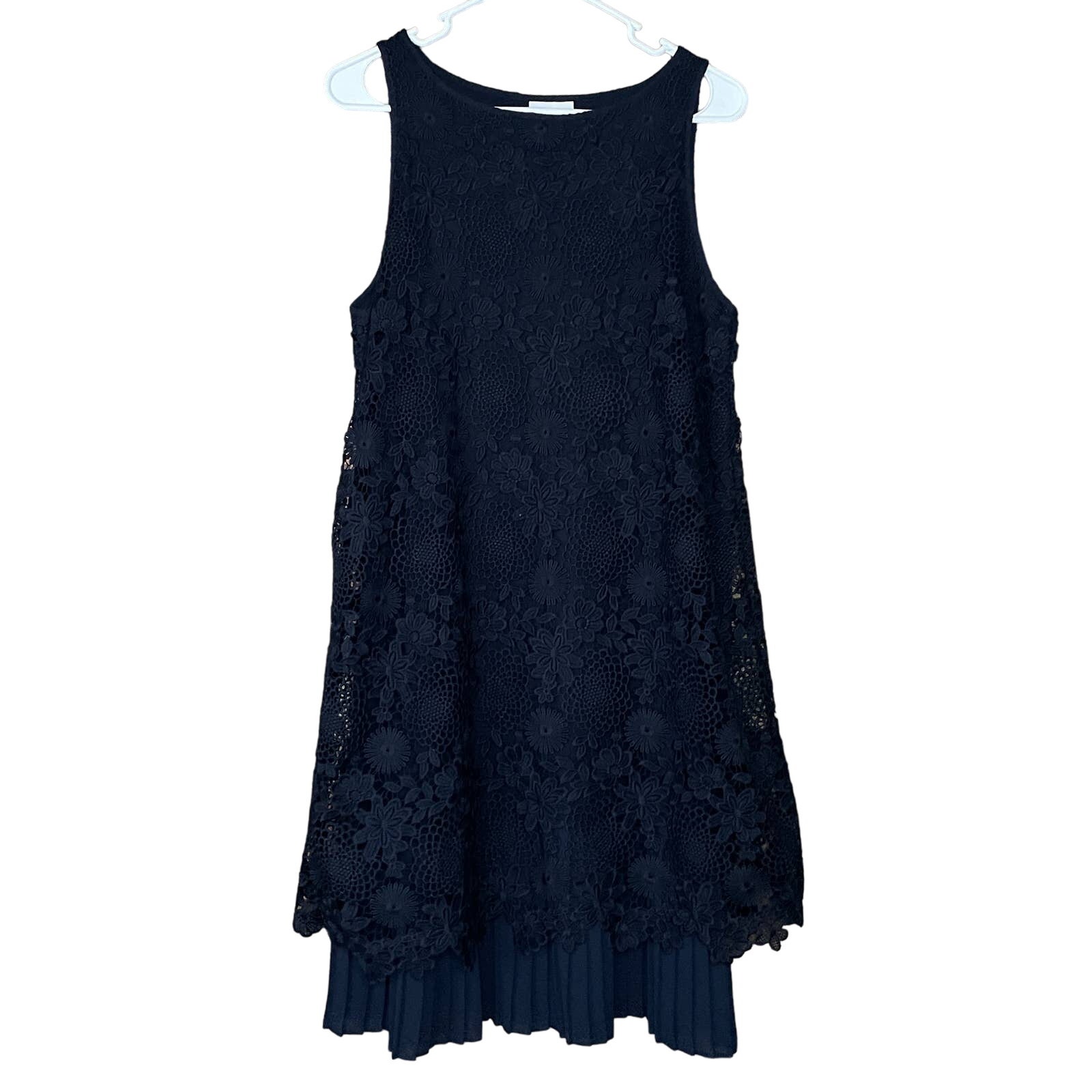 J. Jill Sleeveless Navy Blue Lace Sleeveless Dress Accordion Pleated Size Small