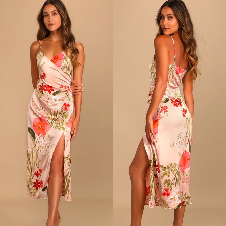 Lulus Remarkable Entrance Pink Floral Print Satin Midi Dress