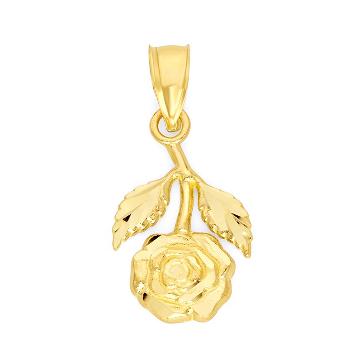 Solid 14k Gold Rose Pendant - Romantic Floral Jewelry Gifts for Her
