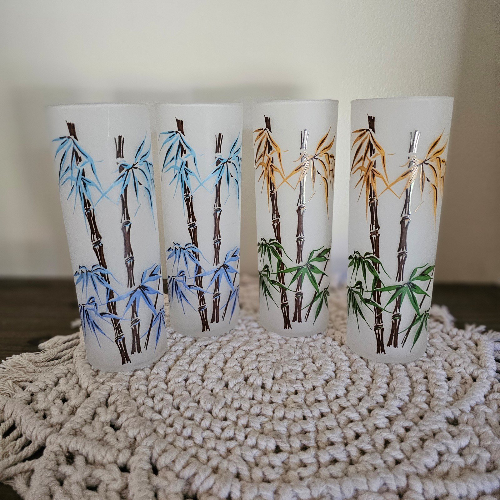Mid Century Lot of 4: Federal Frosted Bamboo Tom Collins Glasses