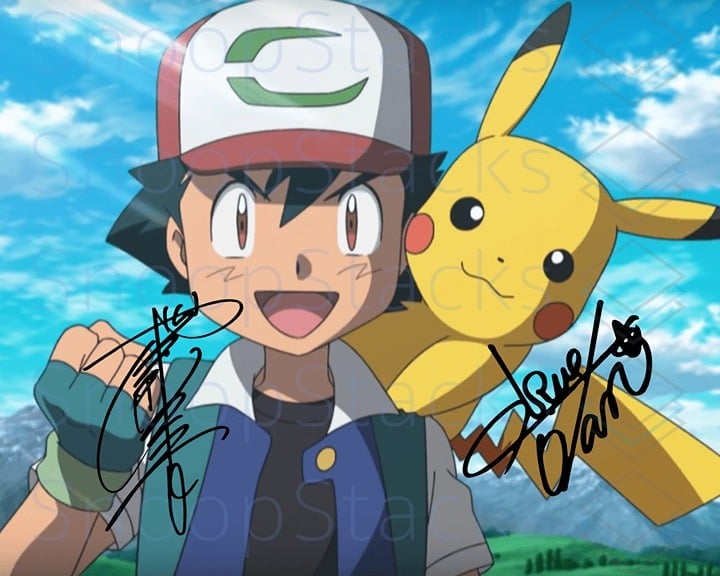 Ash Pikachu Signed 16x20 Glossy RP Photo OLM Pokémon Rica Matsumoto Ikue Otani