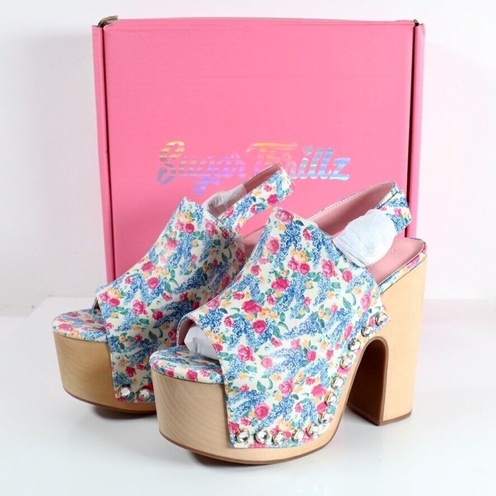 Sugar Thrillz Dolls Kill Ground Floral Platform Heels Shoes Women's Size 8 New