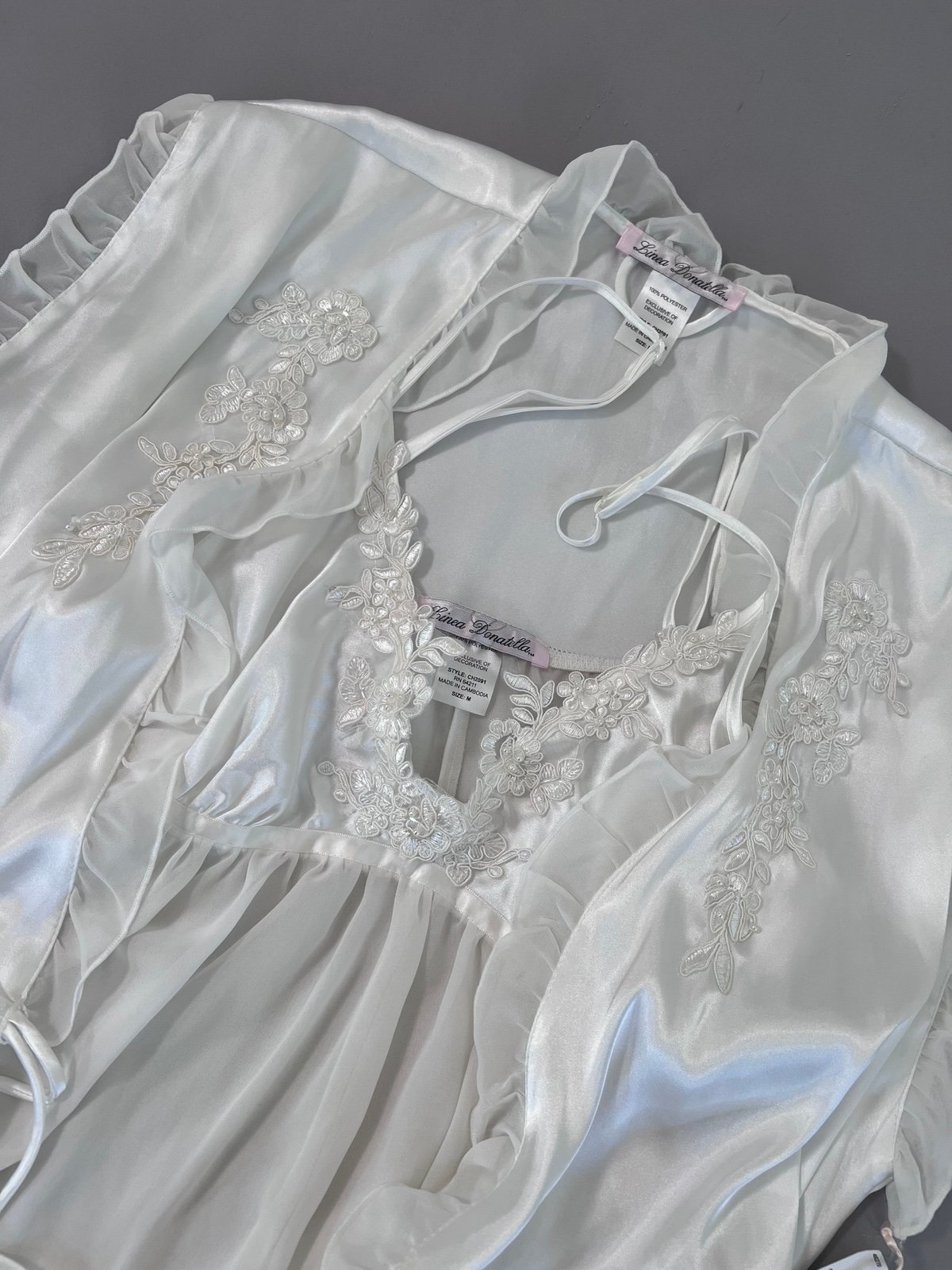 Linea Donatella Beaded Silky Satin Lingerie Wedding Nightgown Honeymoon Set L/XL