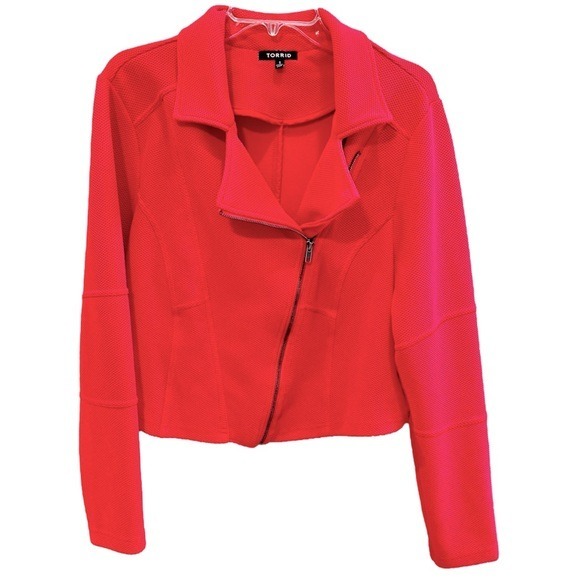 Torrid Neon Coral Cropped Moto Jacket 1X