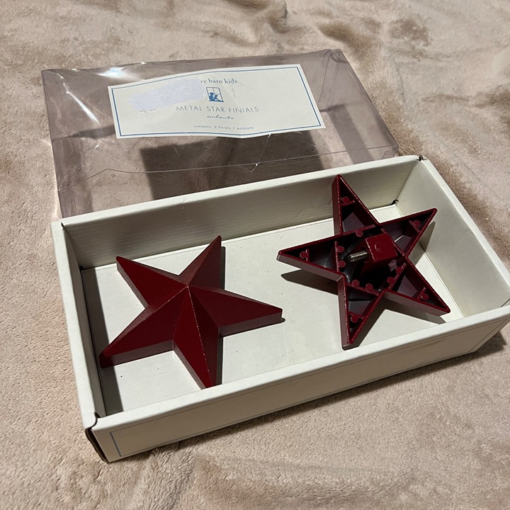 Pottery Barn Kids Finials Red Stars Metal Curtains holders decor bedroom playroo