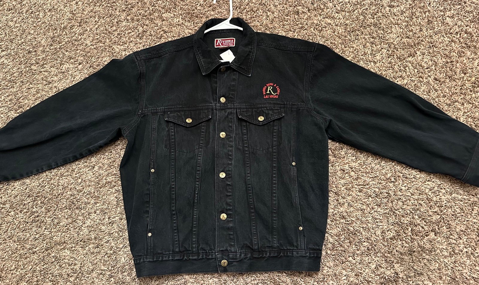 Vintage Riviera Hotel Casino Las Vegas Black Jean Denim Mens Jacket Size XL Pr