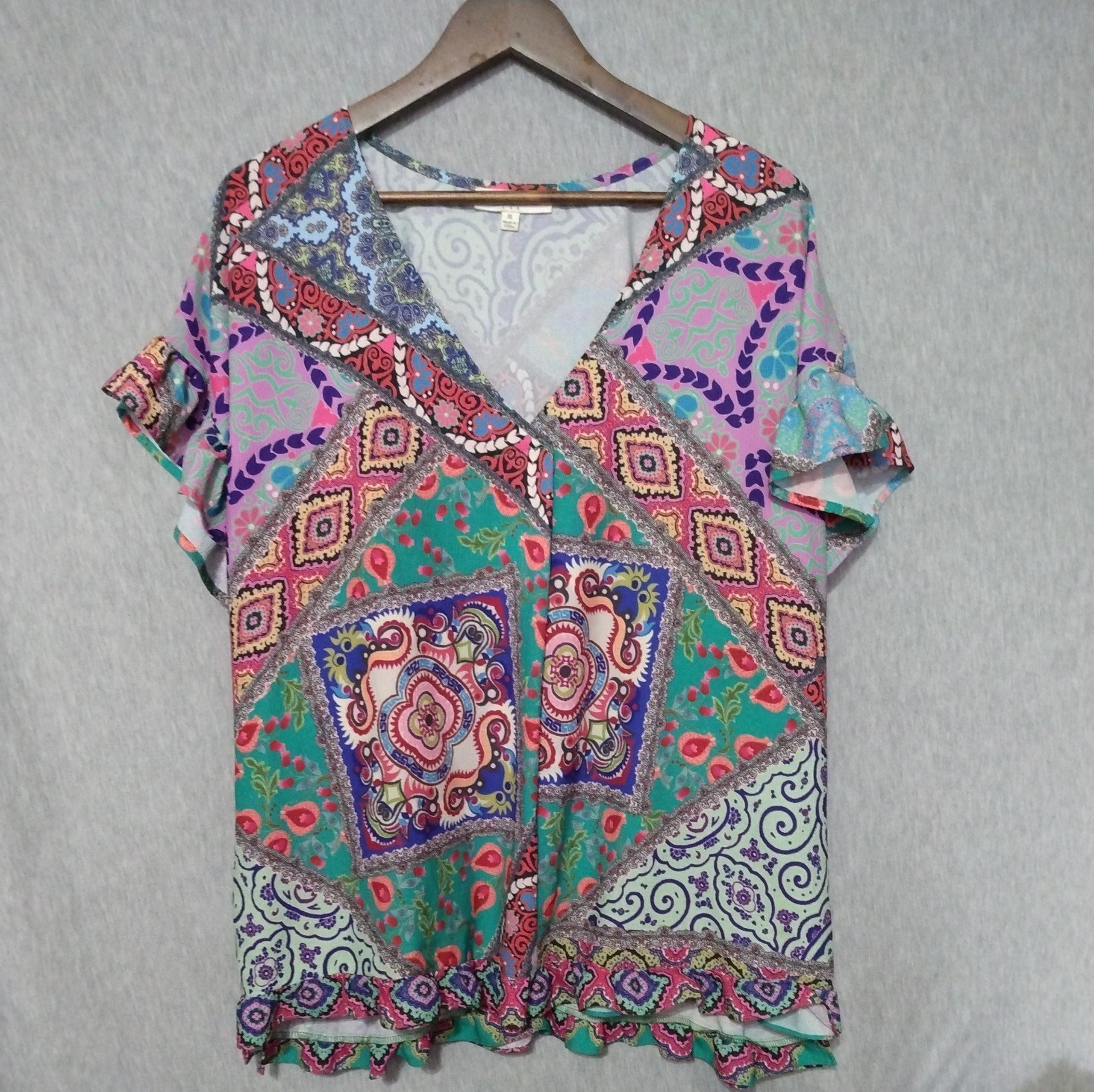 UmGee boho short sleeve floral Top women XL