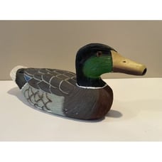 Vintage Wooden Hand Painted Mallard Duck Detailed With Glass Eye