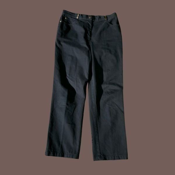 St. John Sport Women's Wide Leg High-Rise Black Gold Belt Loop Jeans Size 12