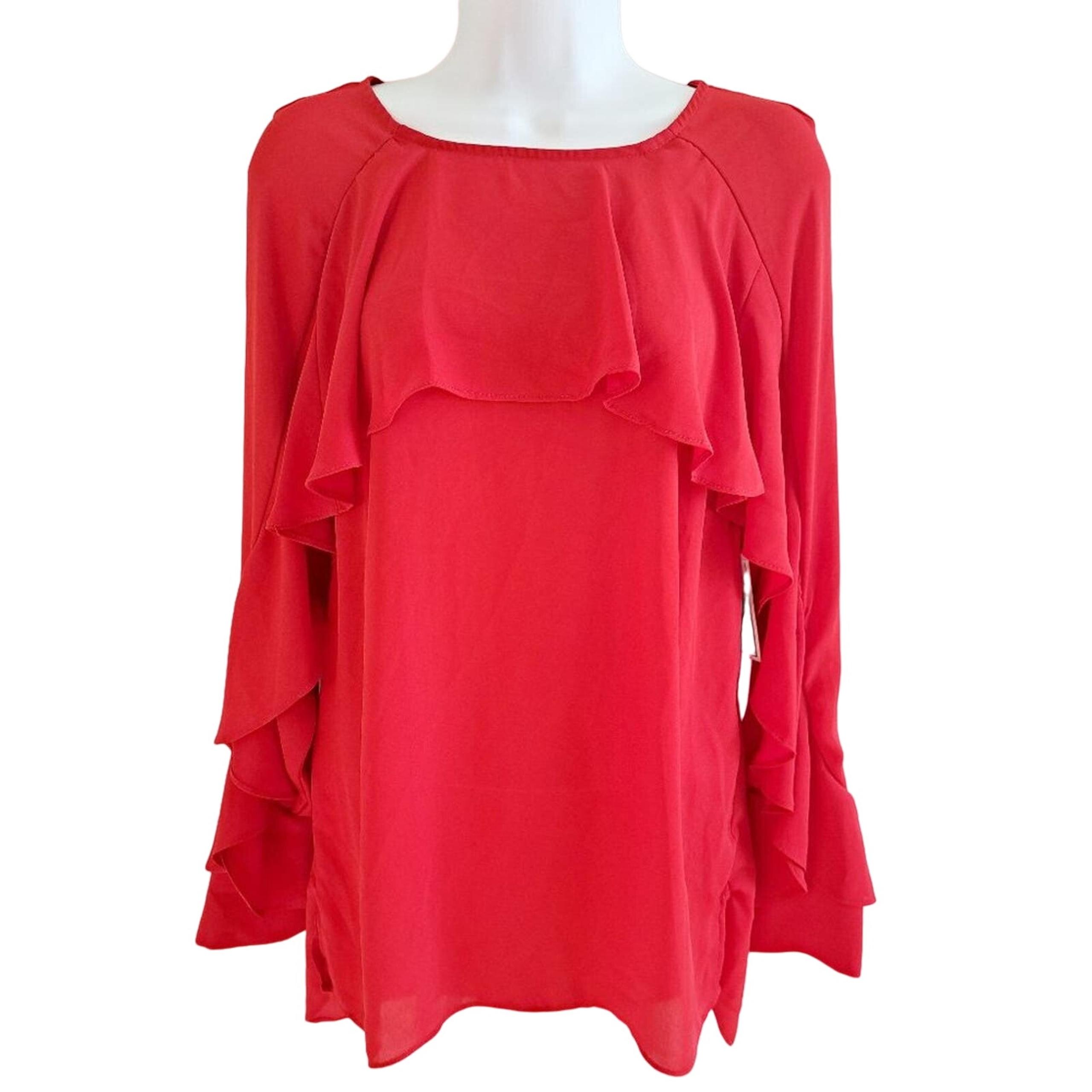 Beige by eci Long Sleeve Ruffled Top