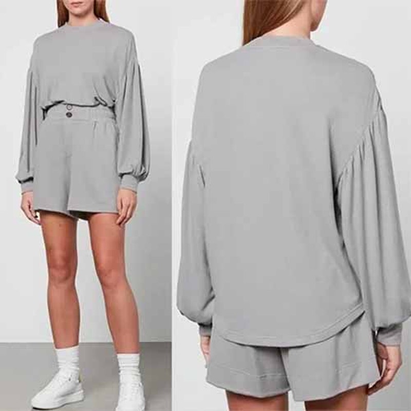NEW Varley Brannon Ribbed Crewneck Long Sleeve Pullover Sweatshirt Top Gray