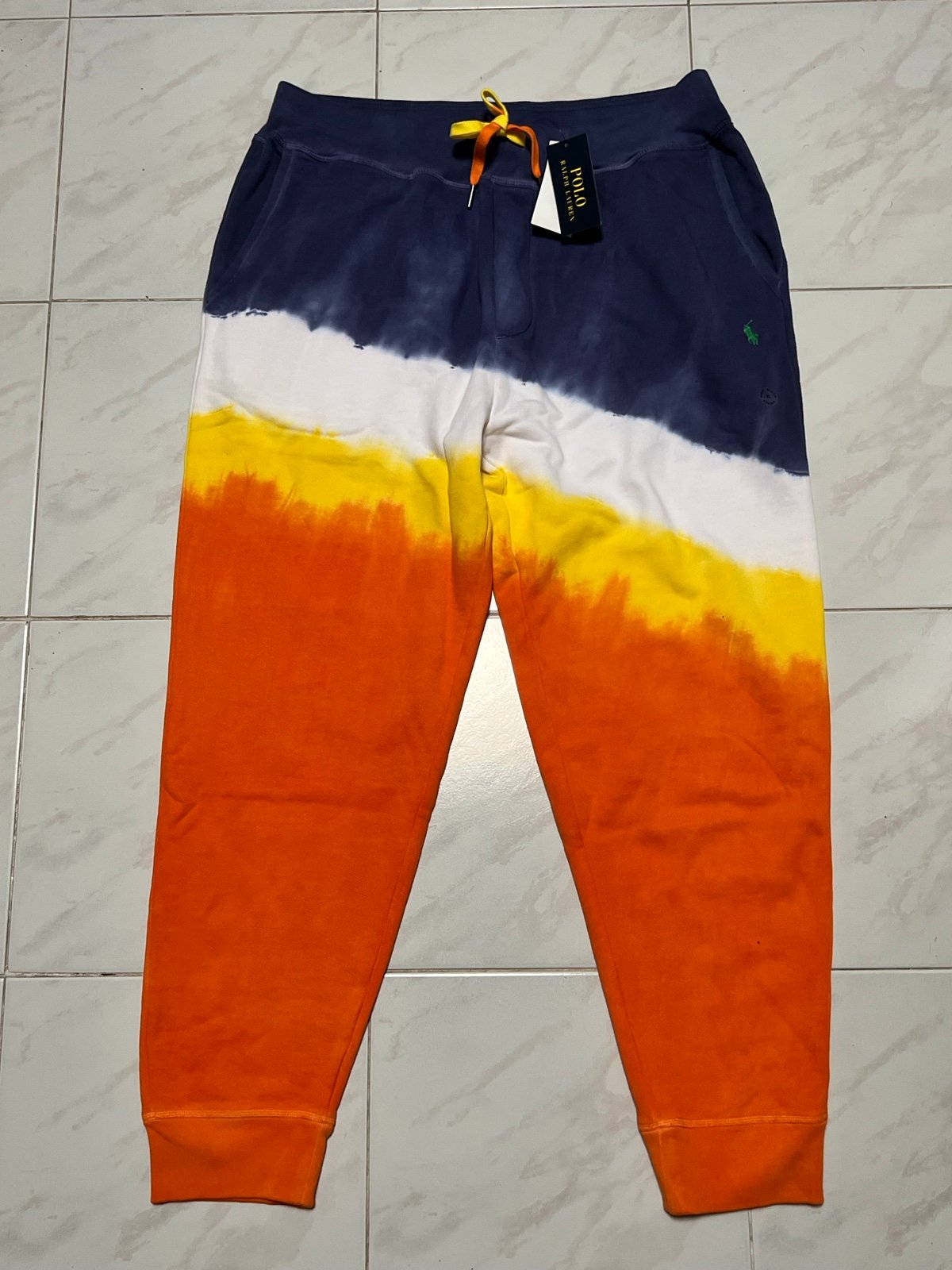 Polo Ralph Lauren ColorBlock Tie Dye Jogger Sweatpants Men L New Navy Orange