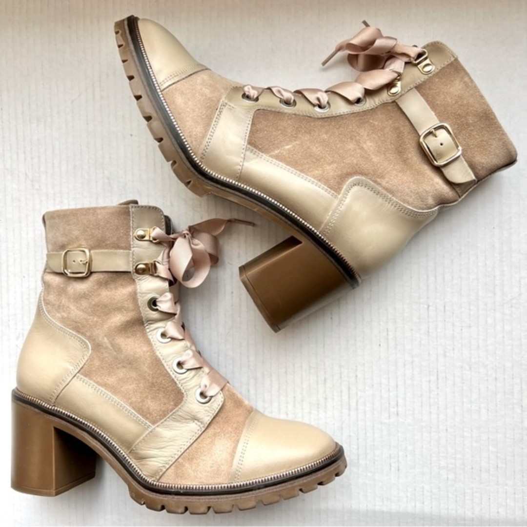 Softwaves Sahara Leather & Suede Ribbon Tie Chelsea Boot Side Zip EU 41 US 10.5