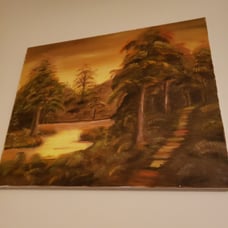 Vintage woodforest medium oil painting