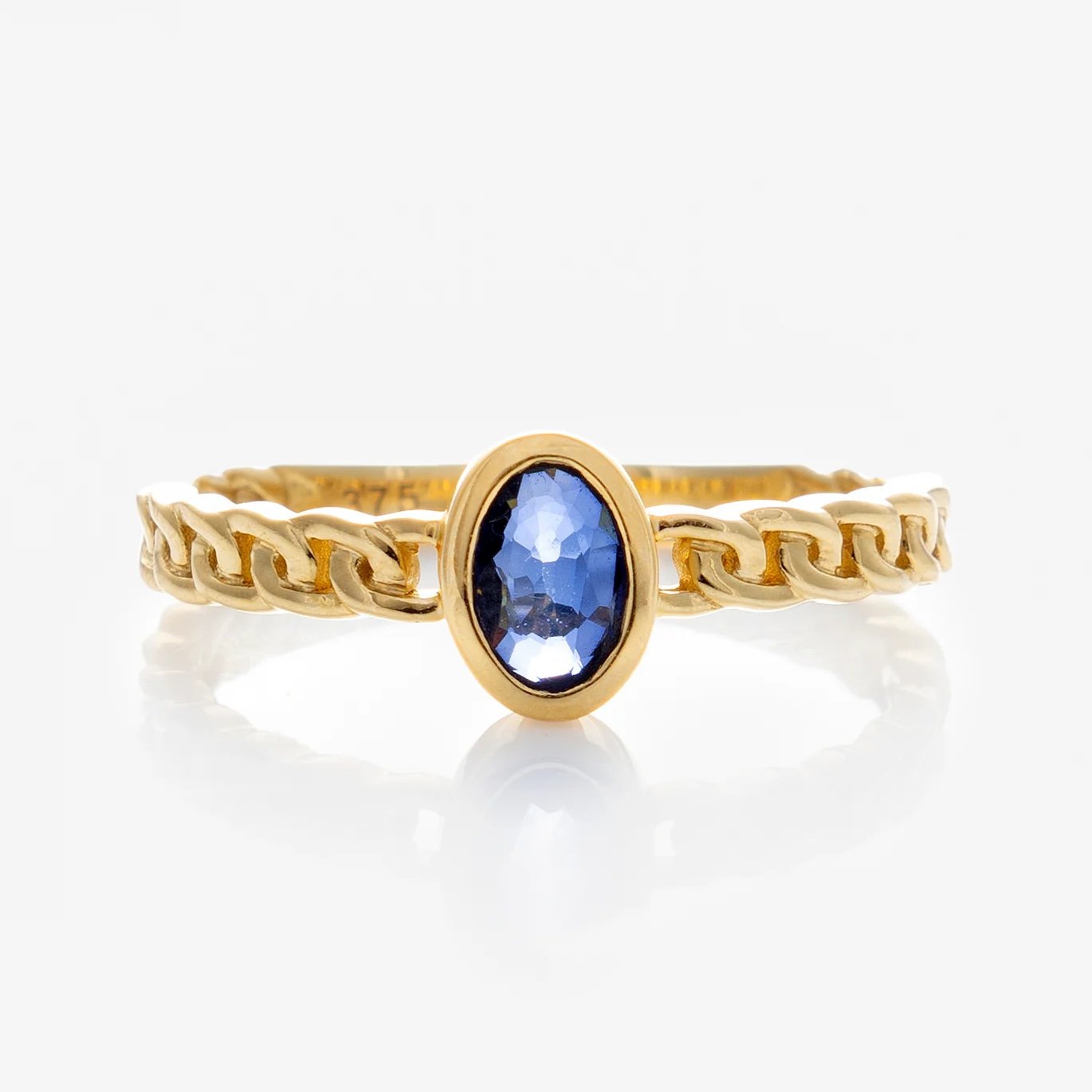 Local Eclectic Solid Gold Blue Sapphire Chain Link Ring Size 7 NWT