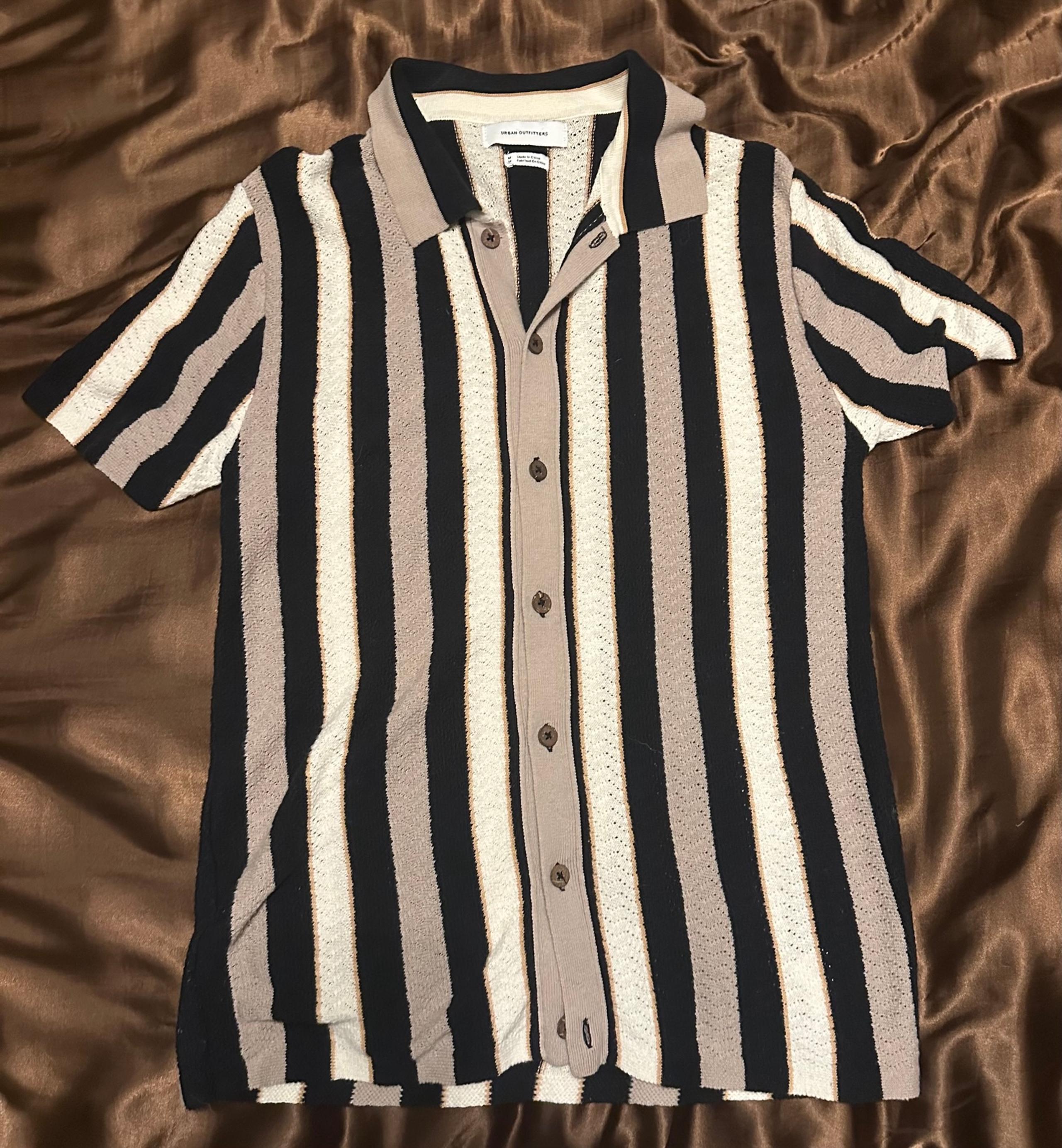 urban outfitters black and tan multicolor striped men's medium button-up shirt