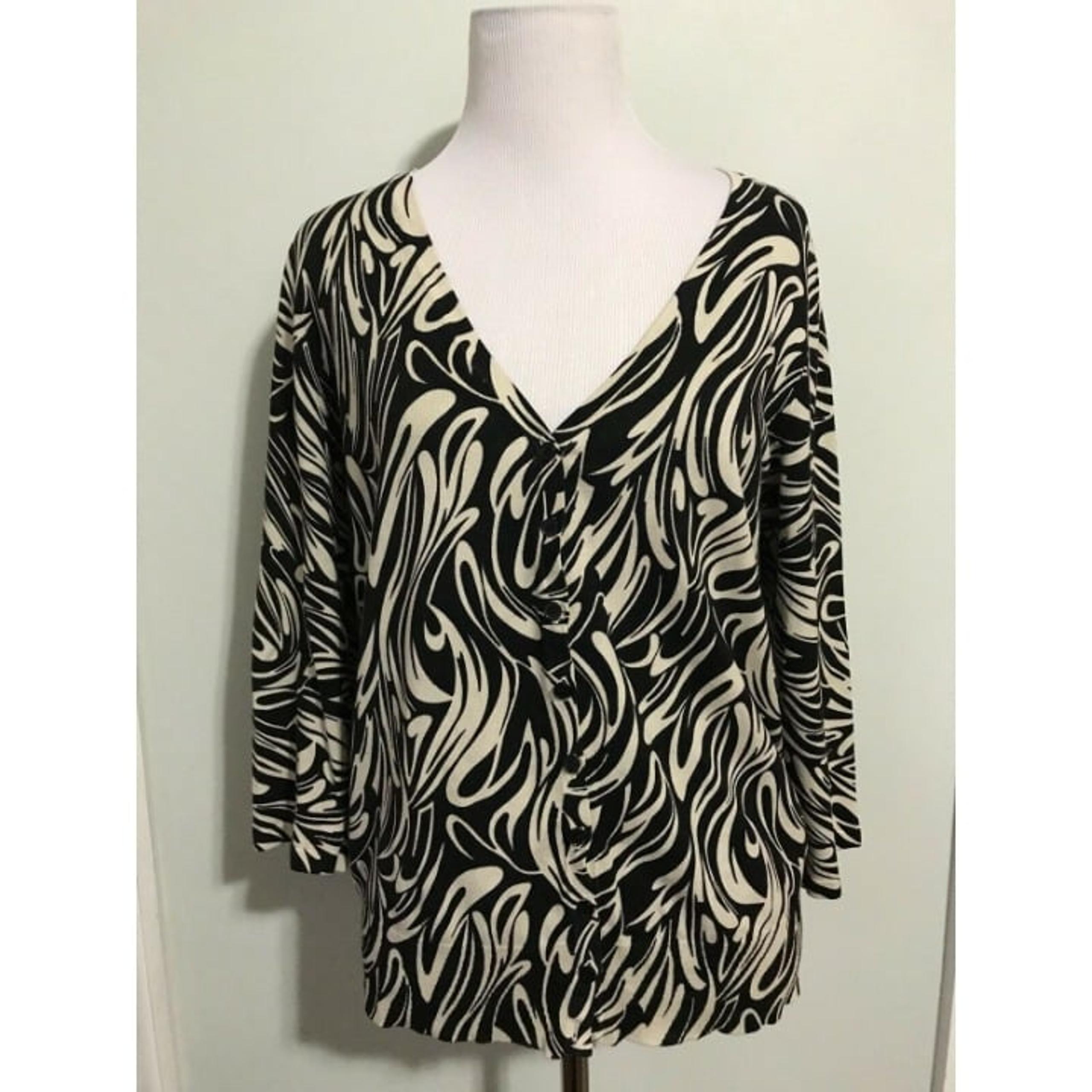Josephine Chaus Cardigan Sweater Silk Blend 3/4 sleeve Black Beige Sz S