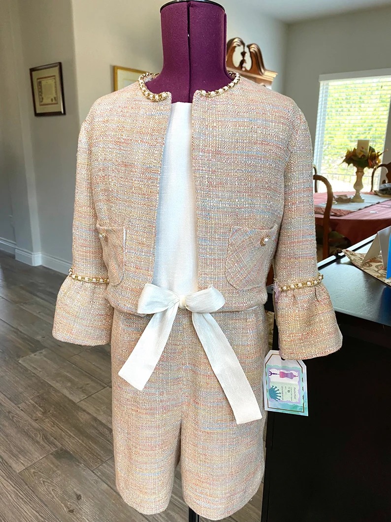 Clearance!!Girls Pageant Interview Dress, Interview Romper, Tweed Interview Set