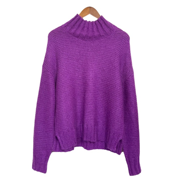 Baum Un Pferdgarten Women's Purple Mohair Blend Mockneck Ribbed Sweater Large