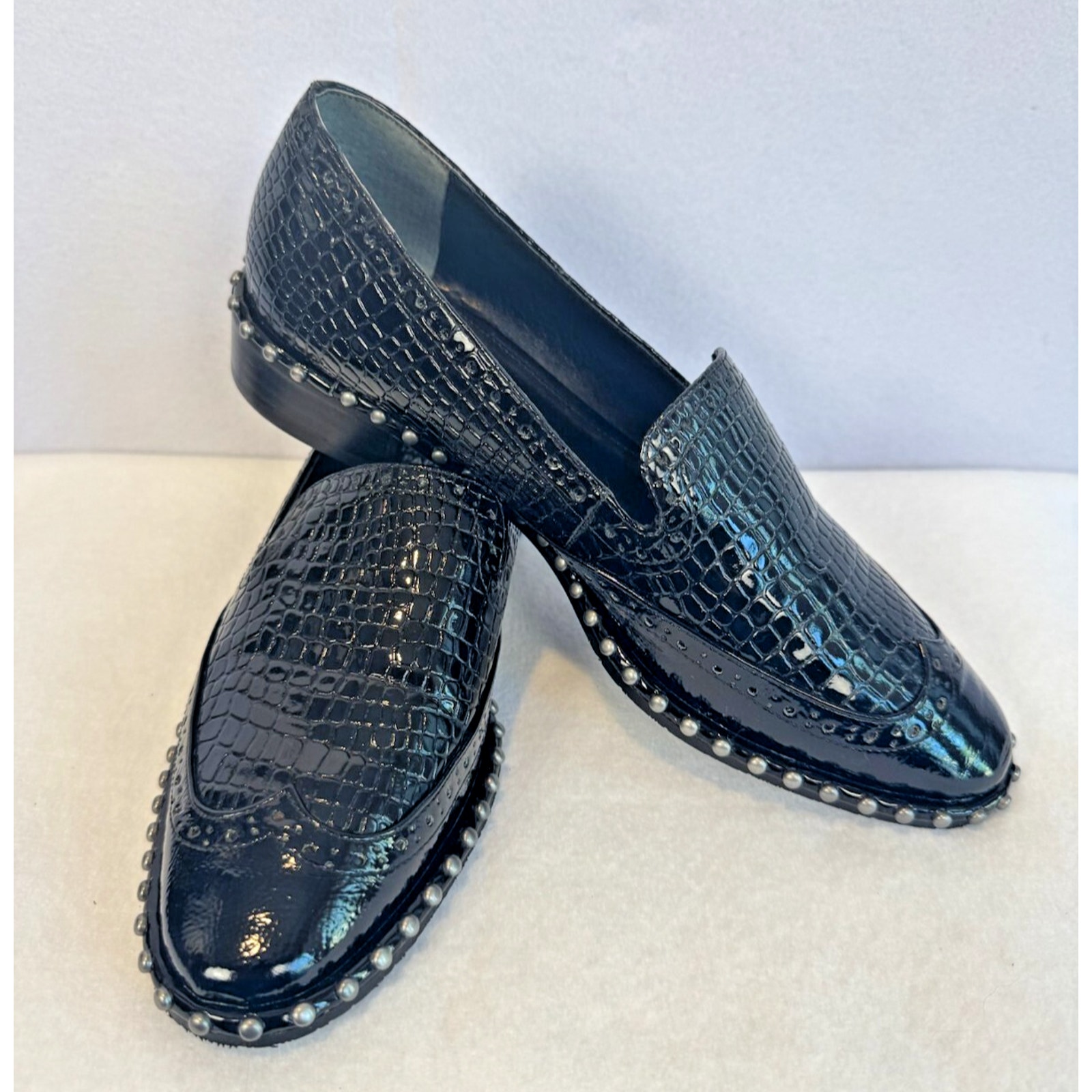 Adrianna Papell Women's Black Loafers Patent Leather Shoes Brogue Sz 7.5
