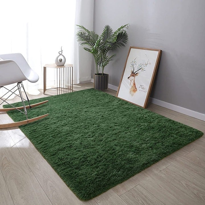 Super Soft Shaggy Rugs Fluffy Carpets, 4x6 ft, Deep-Green Area Rug, 4x6 Feet