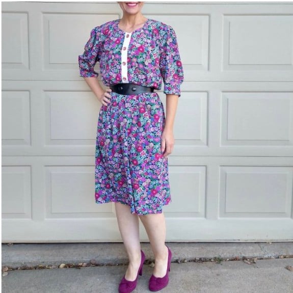 FLORAL 1980's MIDI DRESS bright colors 80's M L