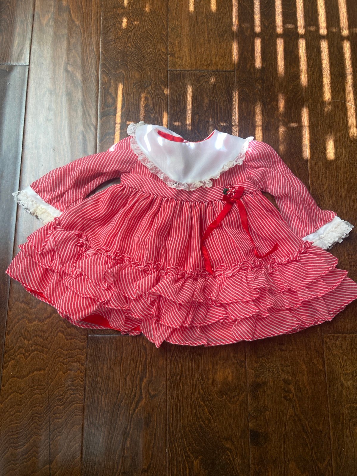 Vintage Martha’s miniatures collared Lace Candy Cane Christmas dress Sz 3/6 M