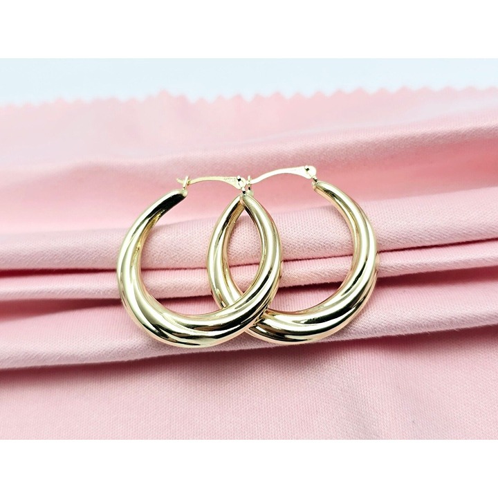 Beautiful 14K Karat Solid Yellow Gold Designer Spiral Tube Hoop Earrings