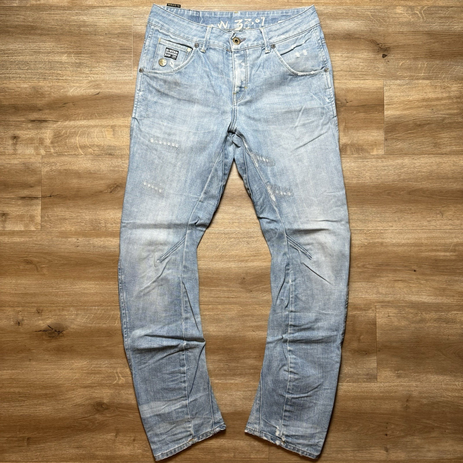 G Star Raw Jeans Men 28x34 Blue Arc 3D Loose Tapered Washed Out Patches Designer