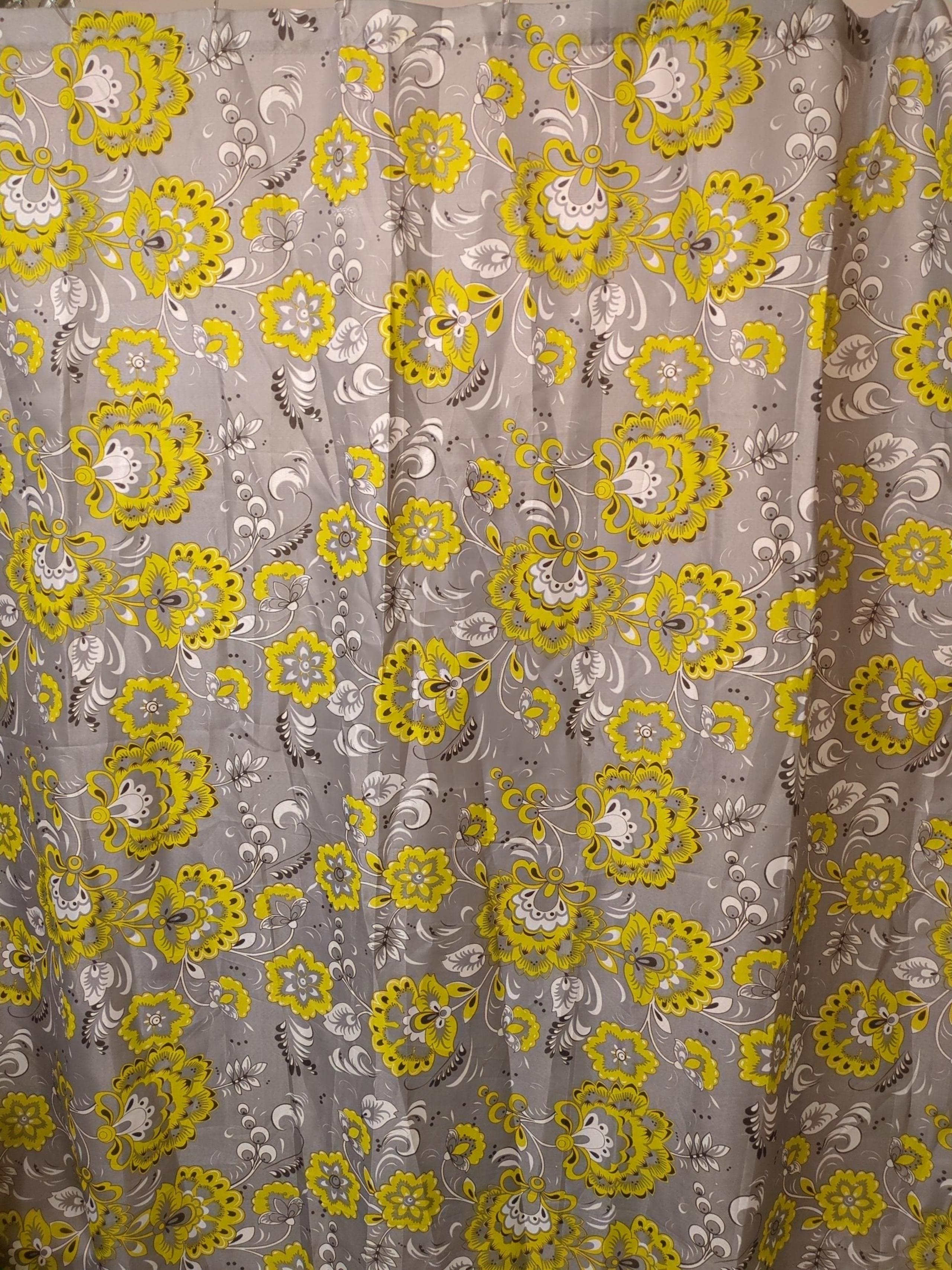 Fabric Shower Curtain With Removable Swag Gray & Yellow