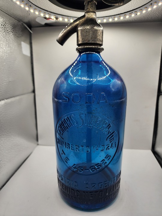 ANTIQUE From Argentina Colbalt Blue Glass Soda Seltzer Spritzer Bottle 12 Tall