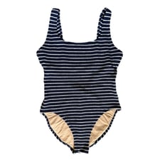J Crew One Piece Swimsuit 14 NWT Navy Blue Textured Stripe Nautical Scoop-back