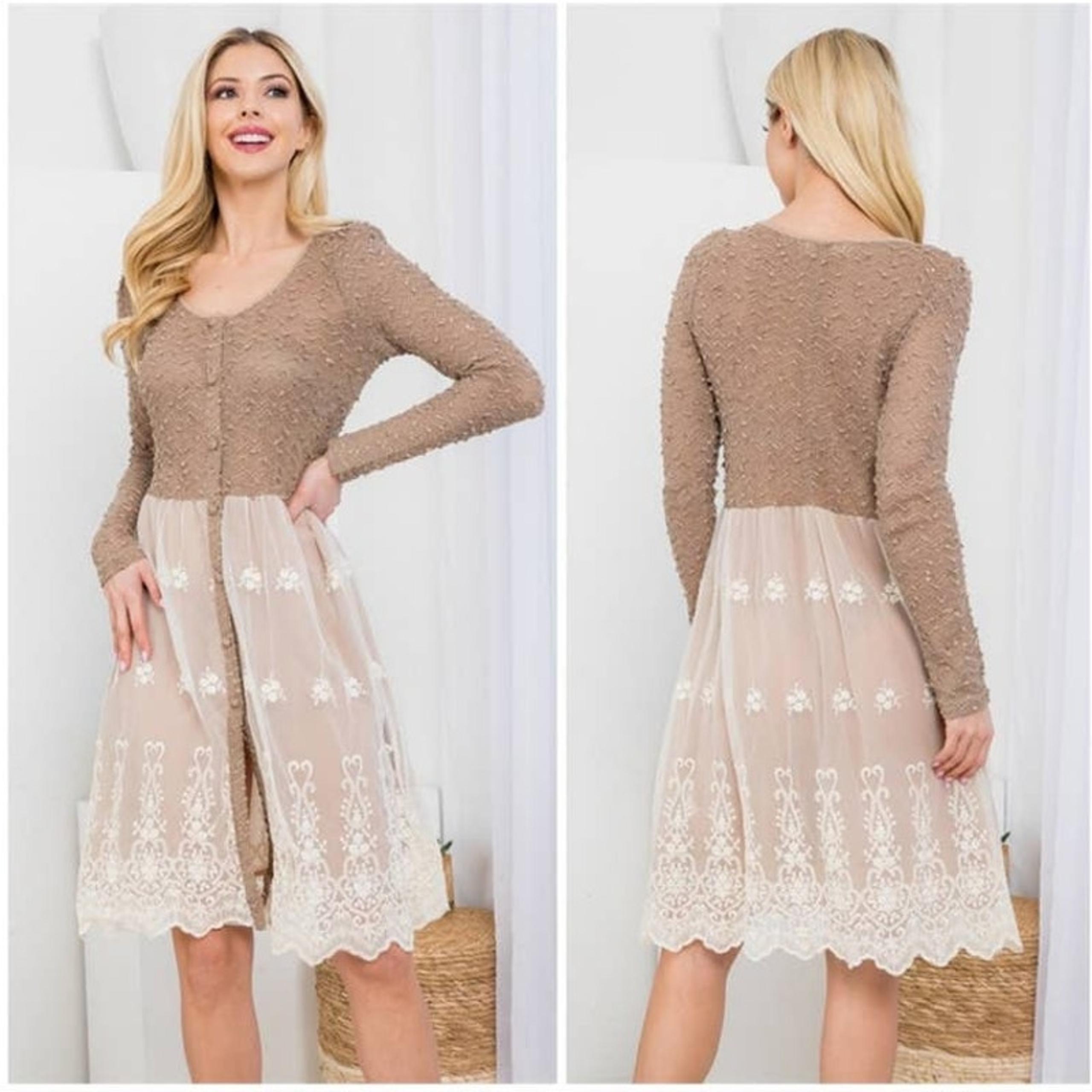 A'reve handmade lace button up sweater dress white beige medium