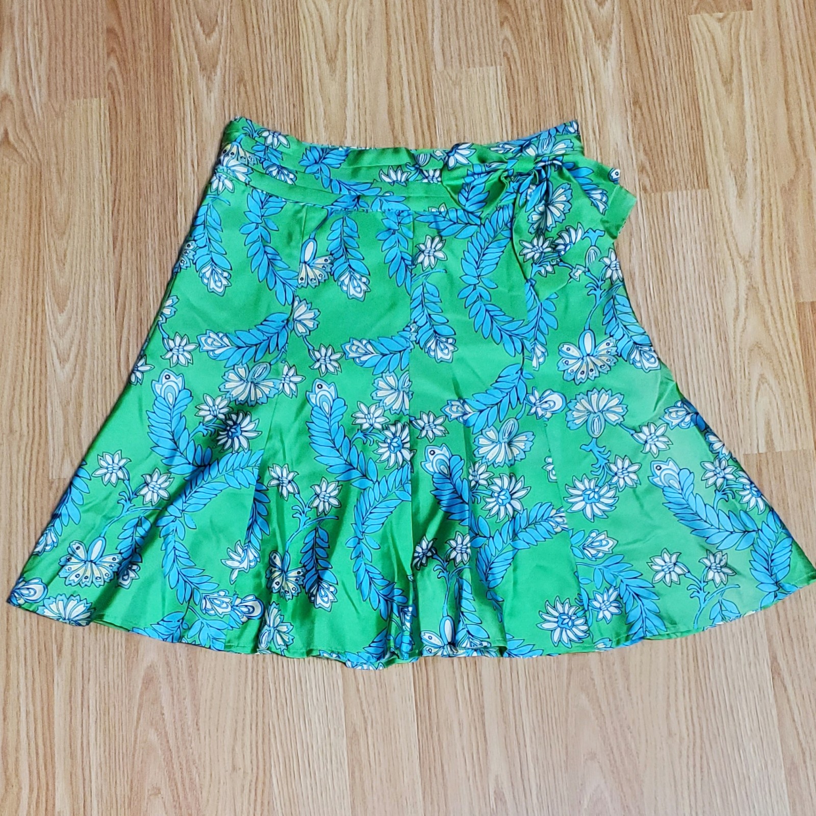 Lilly Pulitzer size 0 silk Adeline bow flare skater skirt fair island green