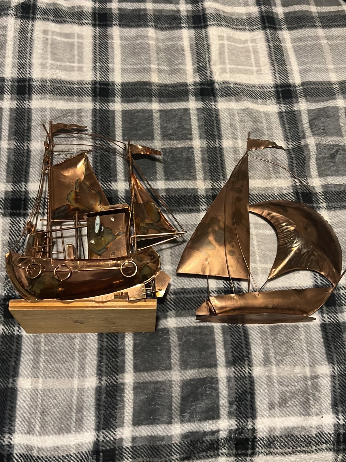 Two vintage bronze sail boats
