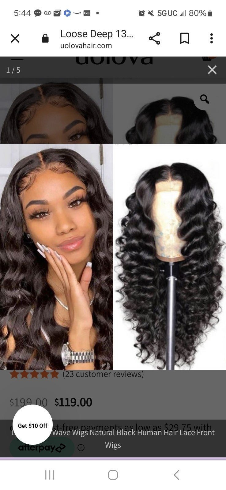 Uolova Loose deep black lace front wig human hair