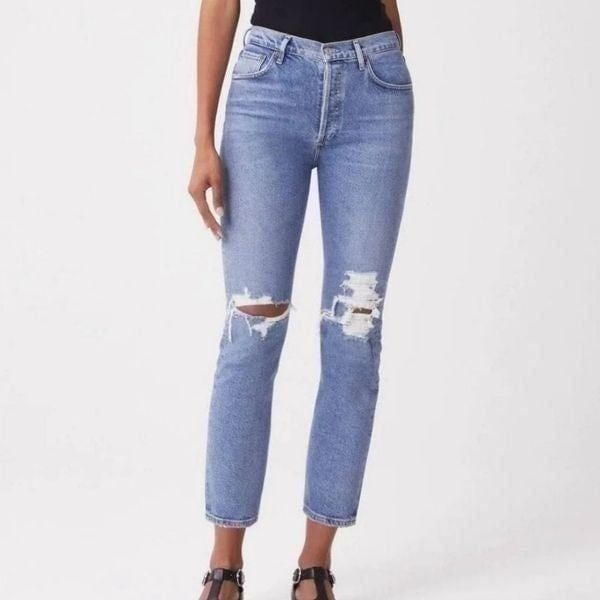 Agolde Riley High Rise Straight Leg Crop Denim Jeans In Whiplash Size 31 NWT