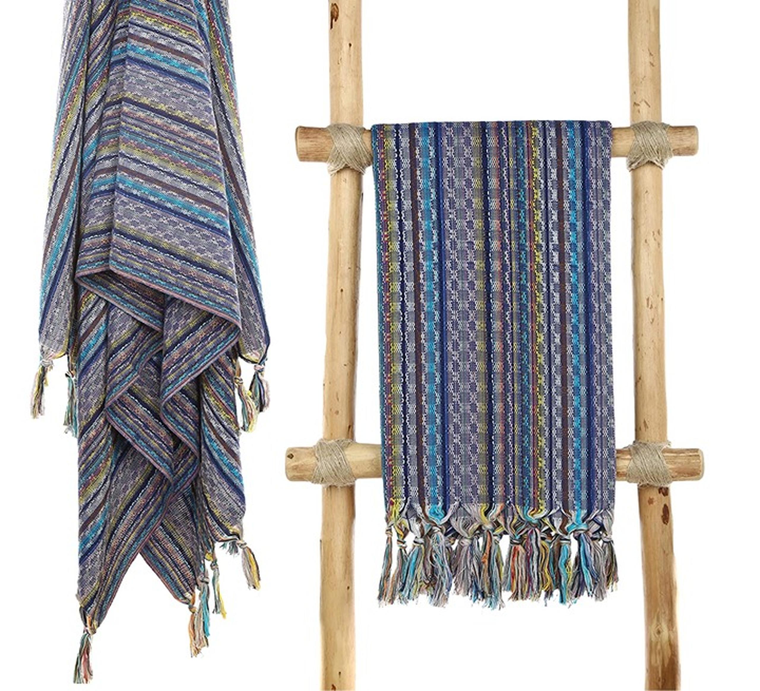 4 Dark Blue Bohemian Turkish Beach Bath Towels - Sand Free Hand Loomed Boho