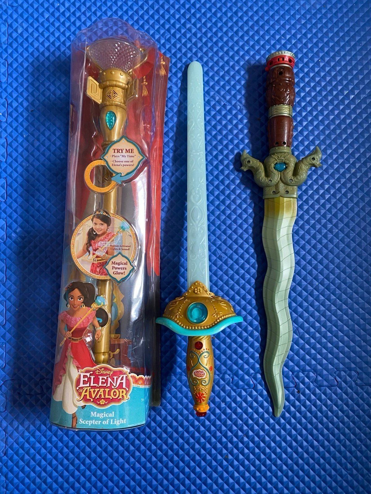 3 ITEMS 1) NEW Elena Avalor Magical Scepter of Light;2)Elena Sword;3) Raya Sword