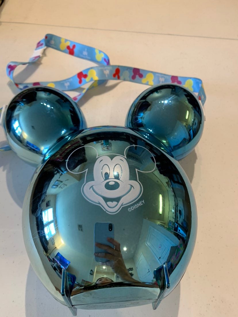 Disney Park Metallic Mickey Balloon Popcorn Holder With Lanyard