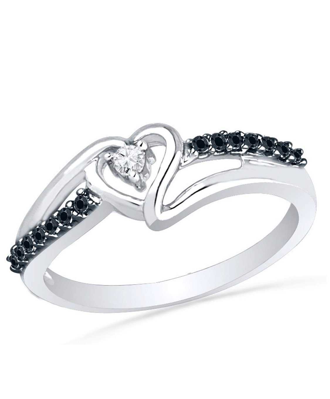 Sterling Silver Round Diamond Black and