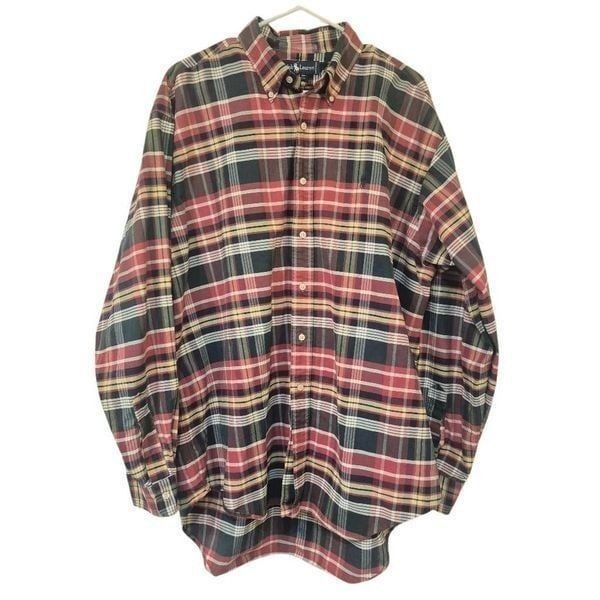 Ralph Lauren Men's Navy, Red, Green, Yellow & White Cotton Plaid Button Down 199