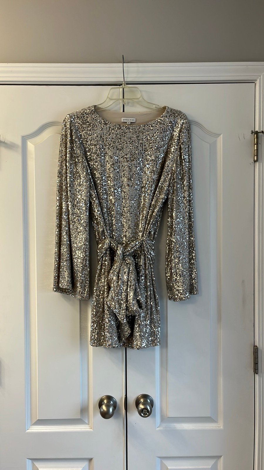 Gianni Bini Silver Long Sleeved Sequin Mini Dress Size S