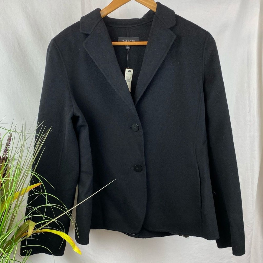Talbots Black Wool Double Button Blazer Jacket 14 NEW