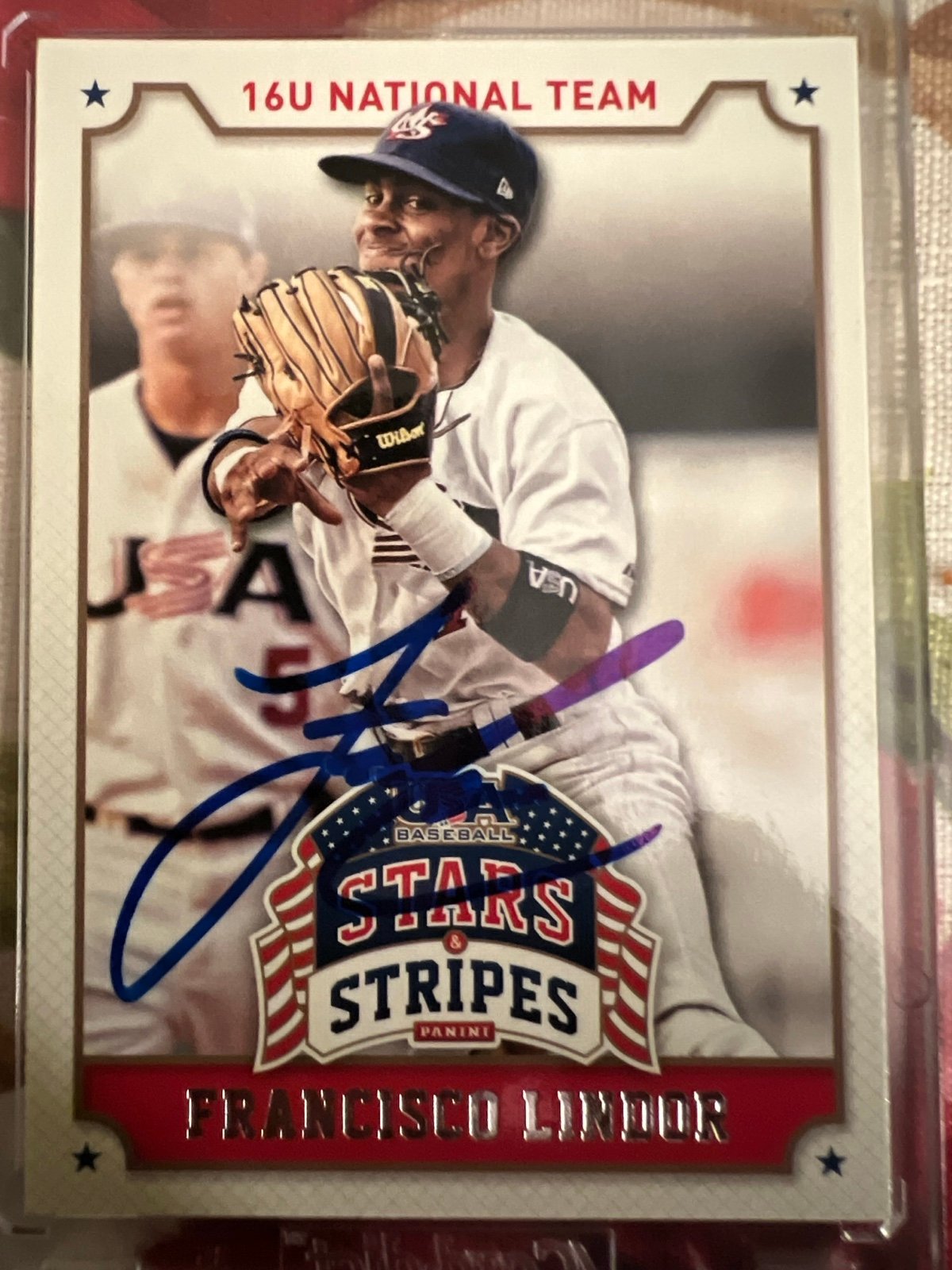 2015 Panini Francisco Lindor #39 Panini USA Stars And Stripes (Auto)