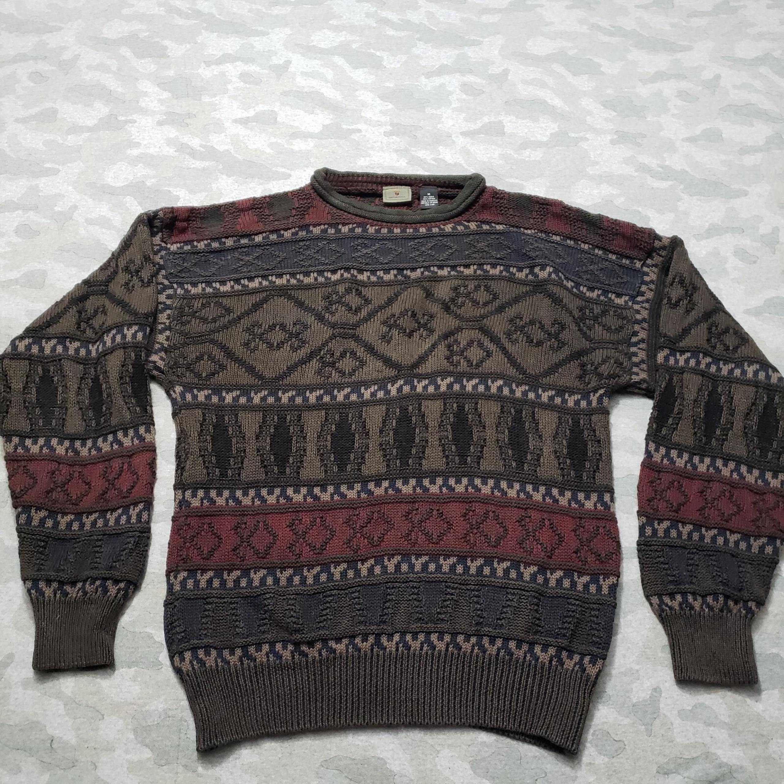 Generra Sweater Mens Medium Brown Ramie Blend Pullover Long Sleeve Geo Grandpa