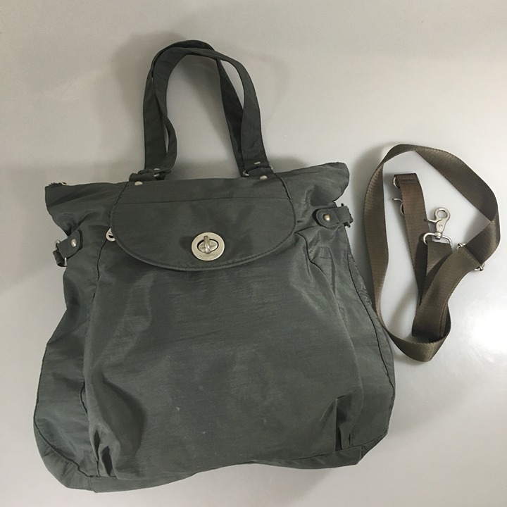 Baggallini Gray Nylon Large Cross-Body Computer Travel Tote Shoulder Bag Handbag
