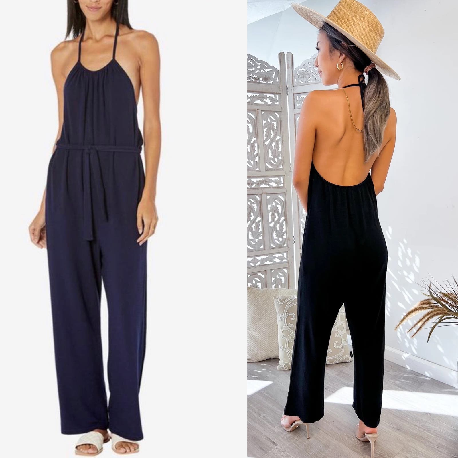 Monrow navy halter jumpsuit NWT size XS