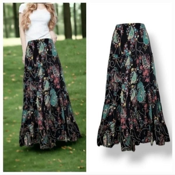 Vintage Y2K Rampage Floral Paisley Tiered Maxi Skirt Size 11/31
